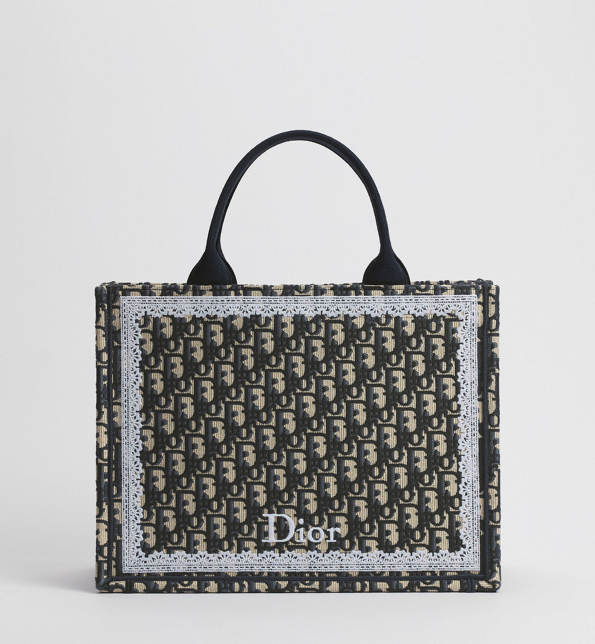 Women's Med Book Tote With Latte & Gray Oblique Embroidery & White Lace & Strap