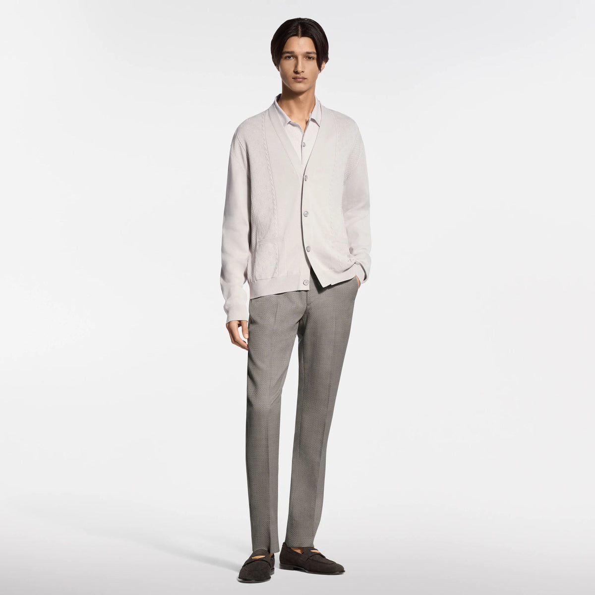 Men's Pointelle Cotton-Silk Cardigan