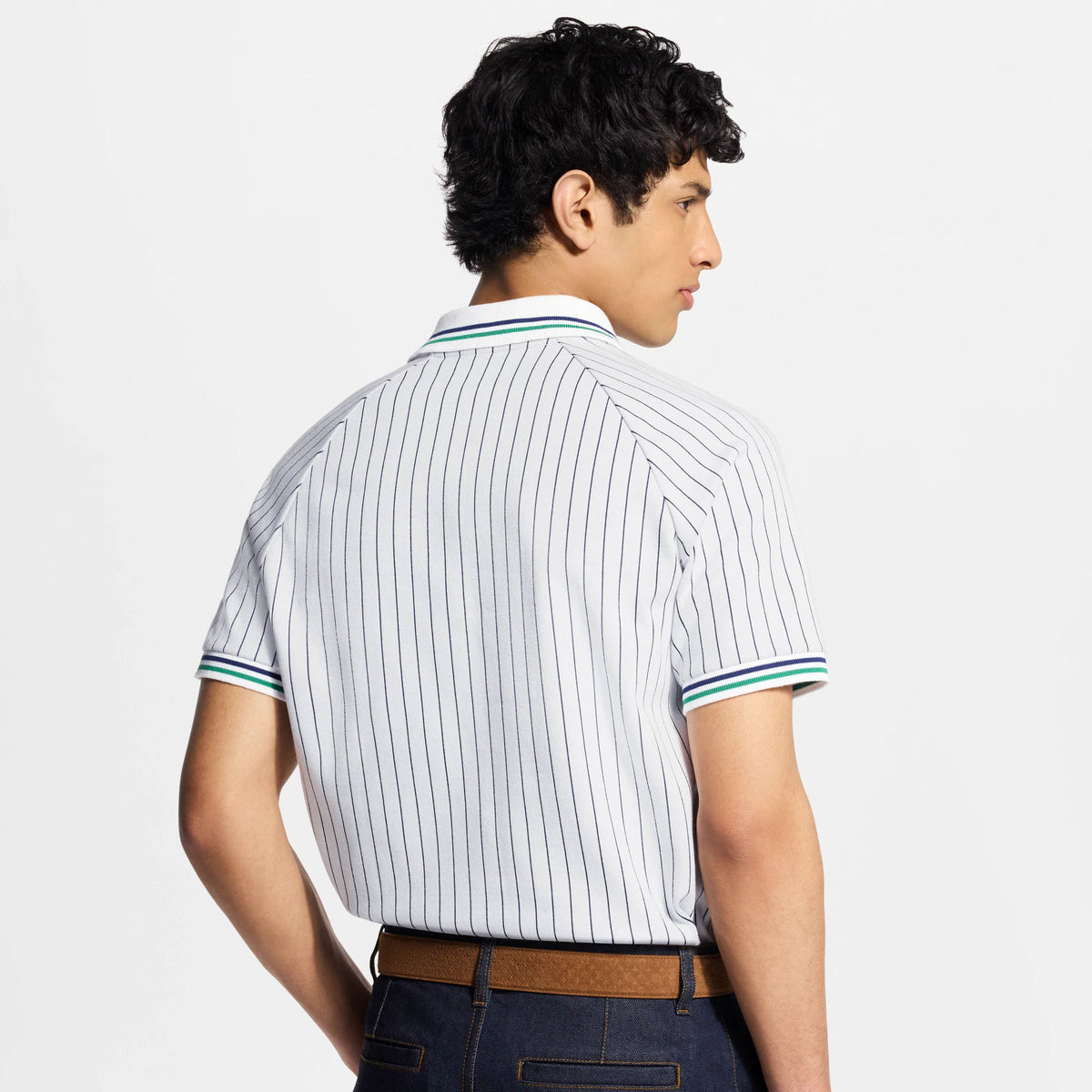 Men's Striped Jacquard Short-Sleeved Tennis Polo Shirt