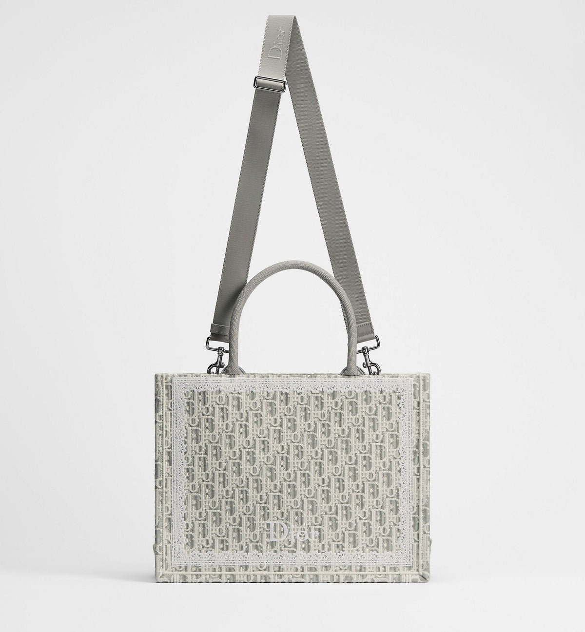 Women's Med Book Tote With Latte & Gray Oblique Embroidery & White Lace & Strap