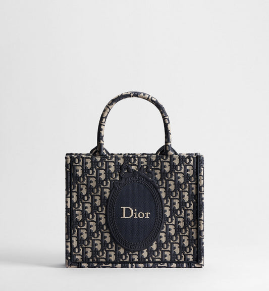 Women's Small Book Tote with Blue Oblique Jacquard and Médaillon Signature