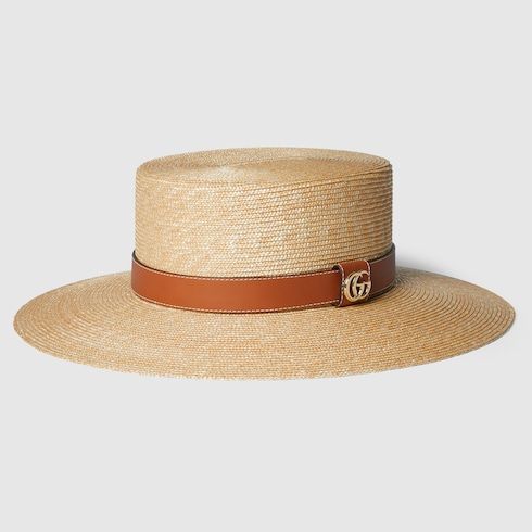 Women's Straw Hat with Leather Detail