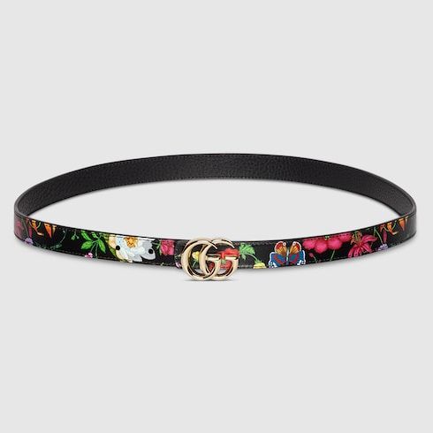 Women's Thin Double G Buckle Reversible Leather Belt