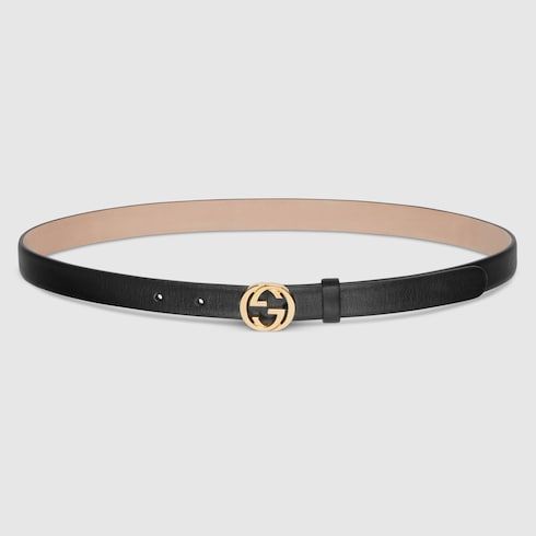 Women's Thin Interlocking G Buckle Leather Belt