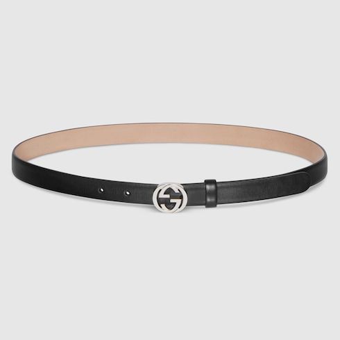 Women's Thin Interlocking G Buckle Leather Belt