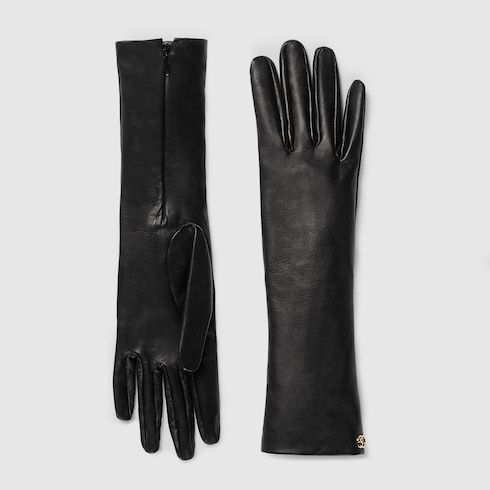 Women's Leather Gloves with Double G Detail