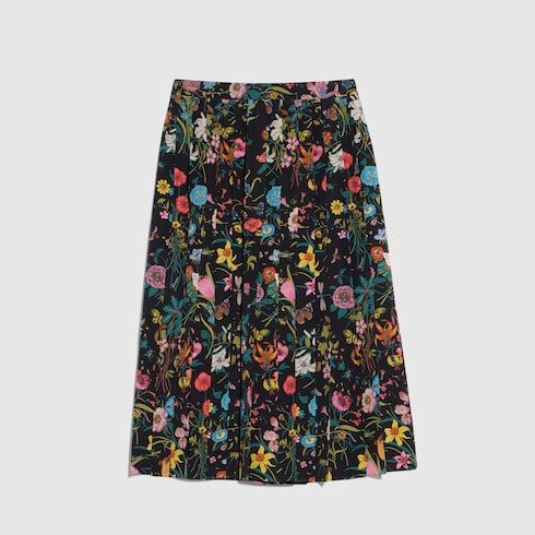Women's Printed Silk Pleated Midi Skirt