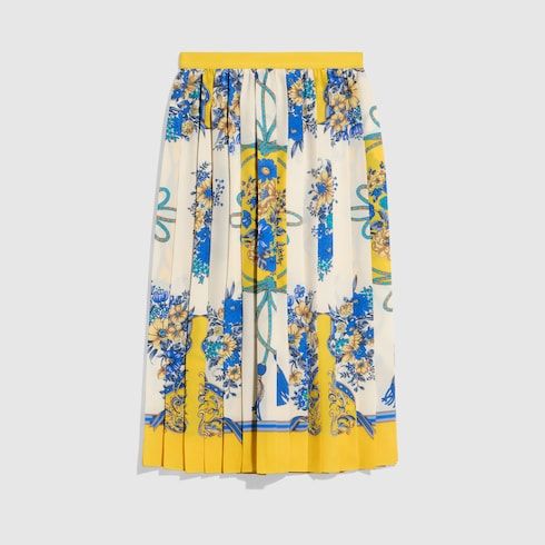 Women's Printed Silk Pleated Midi Skirt