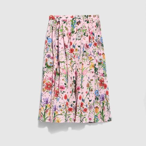Women's Printed Silk Pleated Midi Skirt