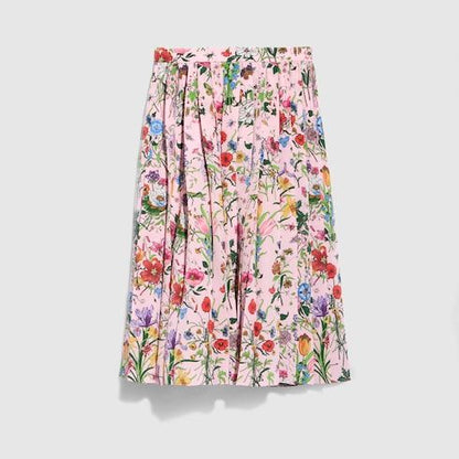 Women's Printed Silk Pleated Midi Skirt