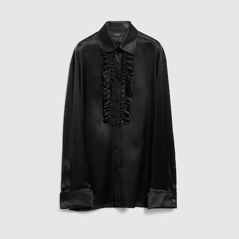 Women's Silk Satin Shirt with Rouches