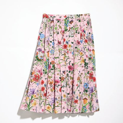 Women's Printed Silk Pleated Midi Skirt
