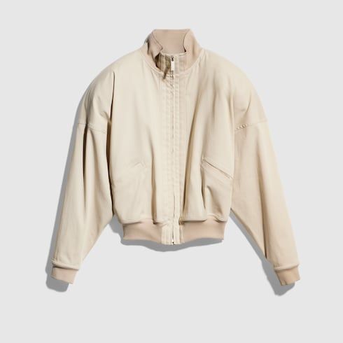 Women's Silk Poplin Zip Jacket with Voluminous Shoulders