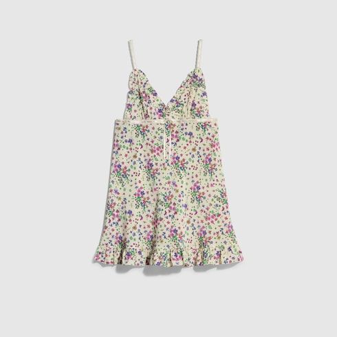 Women's Printed Silk Dress with Rouche