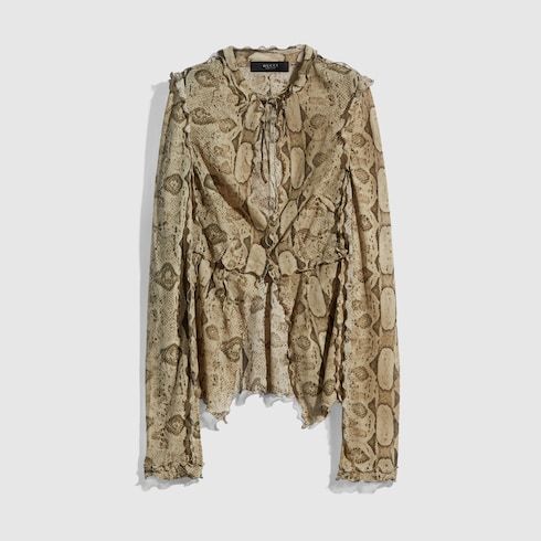 Women's Printed Silk Shirt with Frill Trim