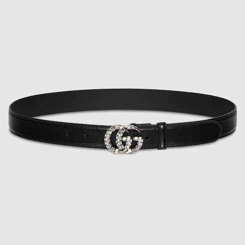 Women's Thin Crystal Buckle Leather Belt