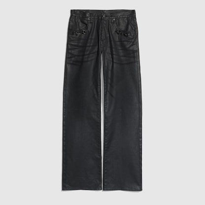 Men's Flared Coated Cotton Twill Denim Pants