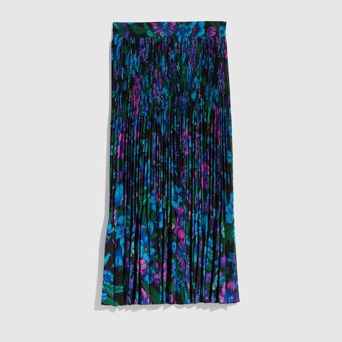 Women's Printed Silk Crêpe de Chine Midi Skirt