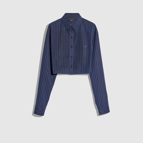 Women's Pinstripe Cotton Poplin Cropped Shirt