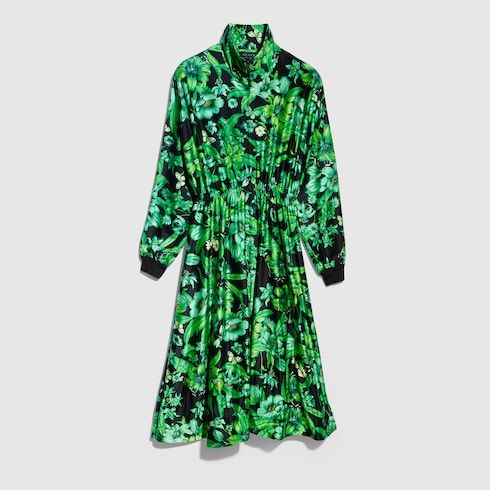 Women's Printed Shiny Stretch Silk Long Dress