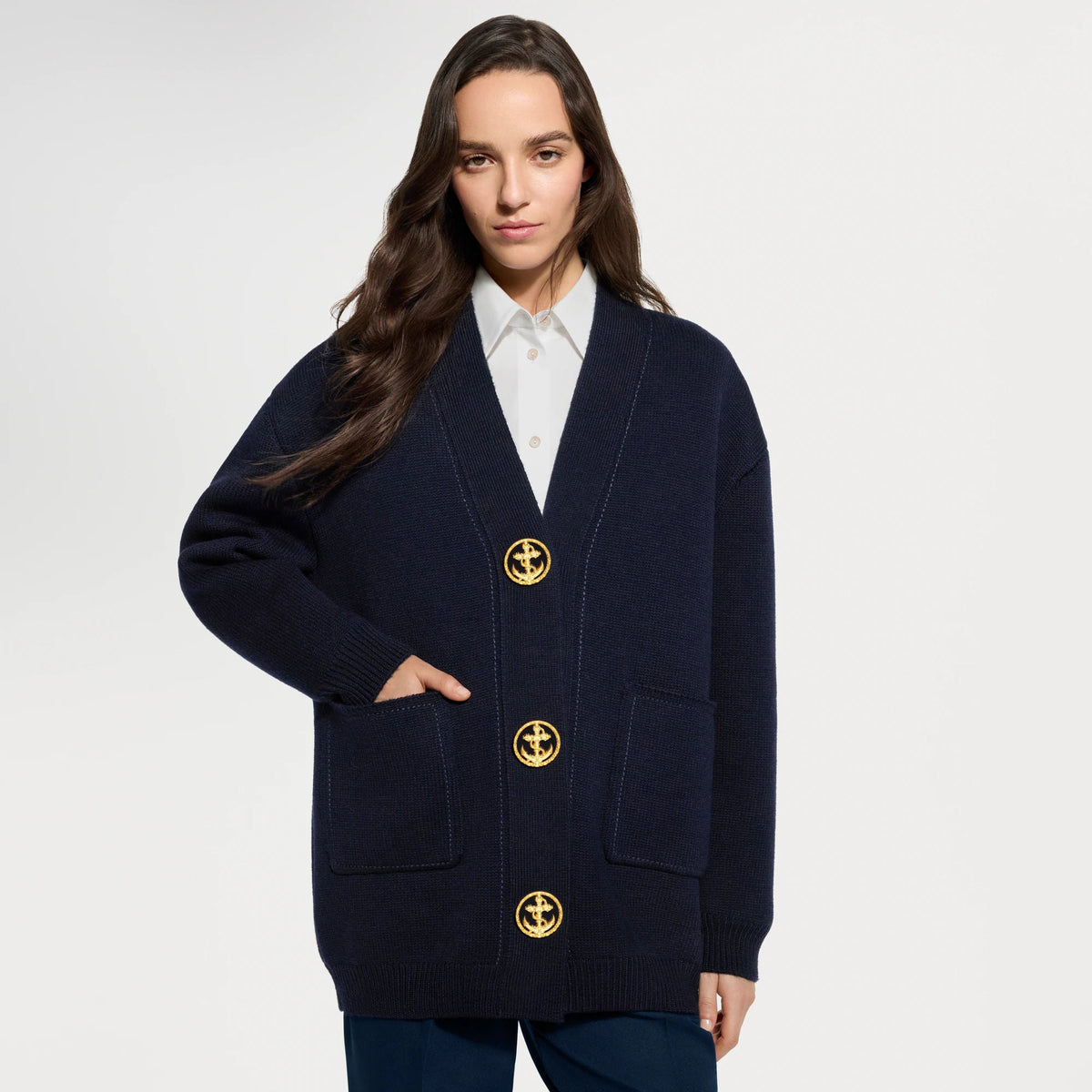 Women's Anchor Button Oversized Cardigan