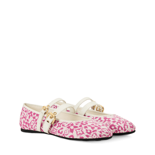 Women's Bella Mary-Jane Ballerina Pink Monogram Leopard Canvas 1AJLNX