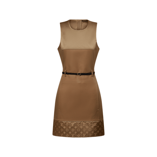 Women's Bi-Material Belted Dress