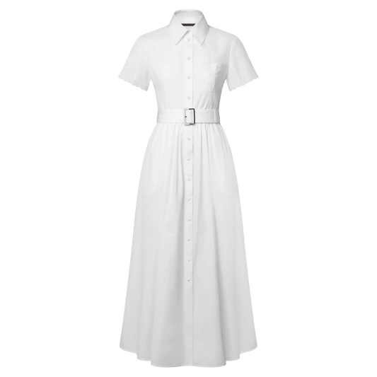 Women's Broderie Trim Belted Shirt Dress