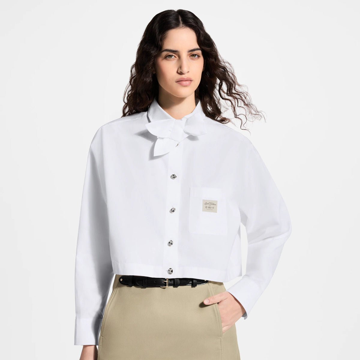 Women's Cropped Bowtie Cotton Poplin Shirt