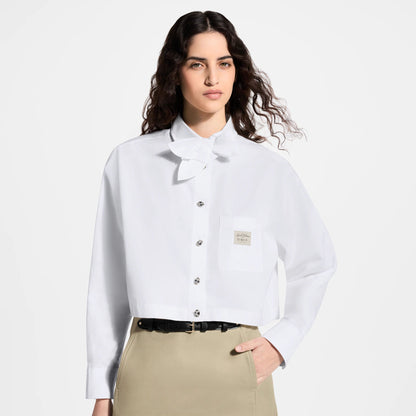 Women's Cropped Bowtie Cotton Poplin Shirt