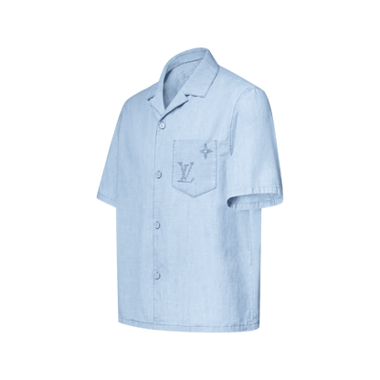 Men's Embroidered Signature Chambray Short-Sleeved Shirt