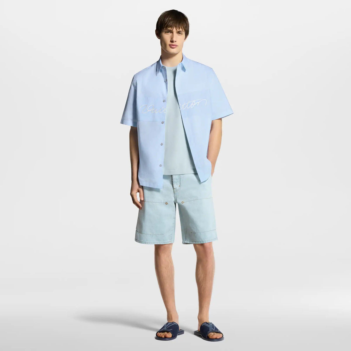 Men's Embroidered Signature Cotton Short-Sleeved Shirt