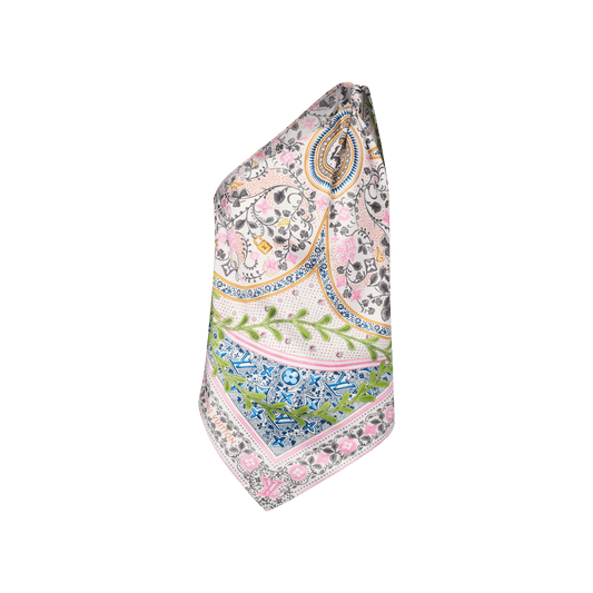 Women's Flower Foulard Asymmetrical Silk Twill Top