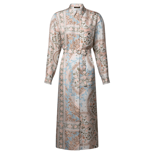 Women's Flower Foulard Silk Twill Shirt Dress