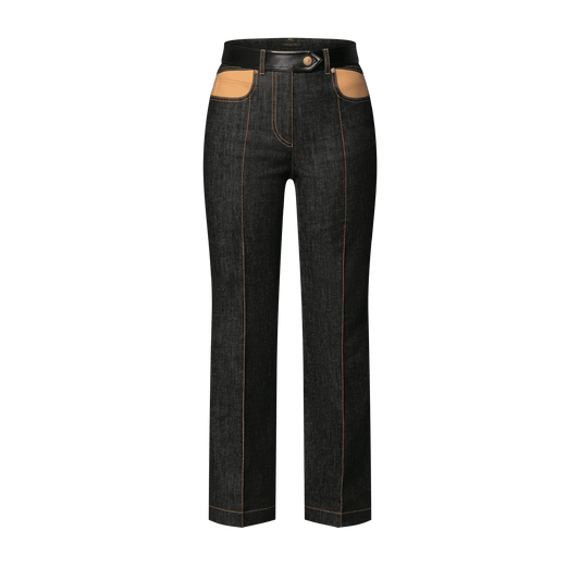 Women's Leather Accent Straight Jeans