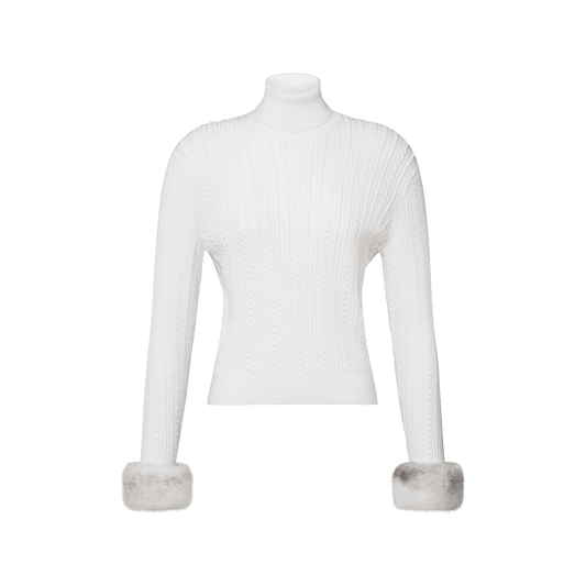 Women's Long-Sleeved Fur Cuff Turtleneck Top