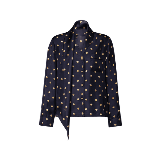 Women's Silk Twill Scarf Collar Pajama Shirt