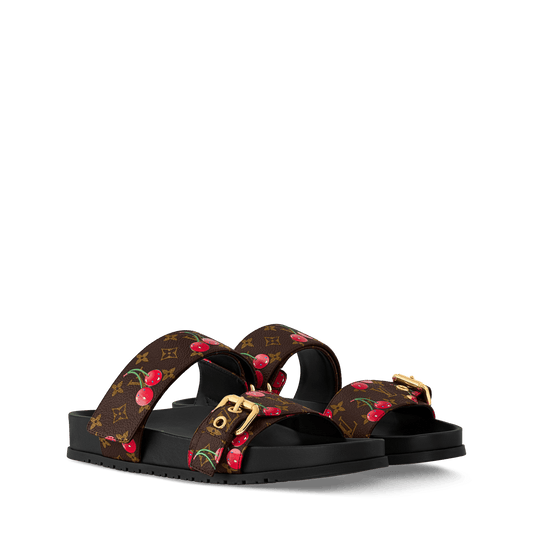 Women's Bom Dia Flat Comfort Mule Brown Monogram Cherry 1AHM03