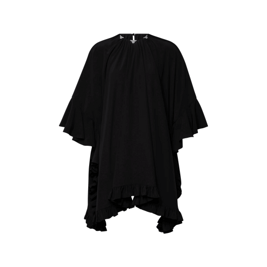 Women's Ruffle Trim Silk Crepe de Chine Caftan Dress