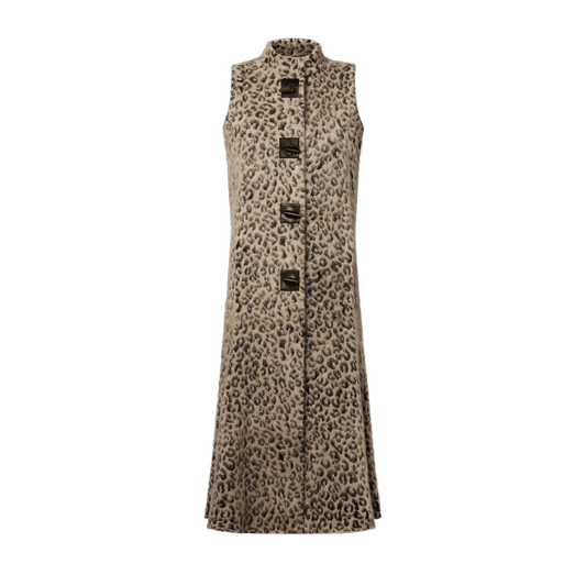 Women's Sleeveless Leopard Knit Coat