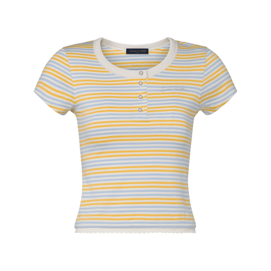 Women's Striped Cotton Jersey Henley T-Shirt