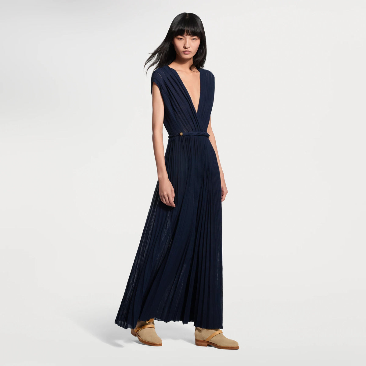Women's Twist Belt Pleated Dress