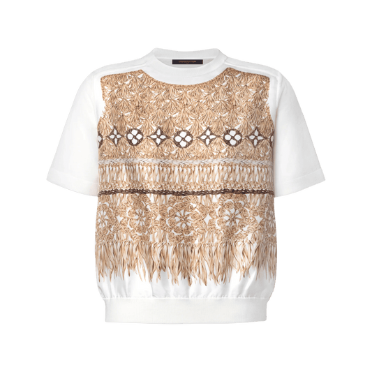 Women's Woven Print Front Knit Top
