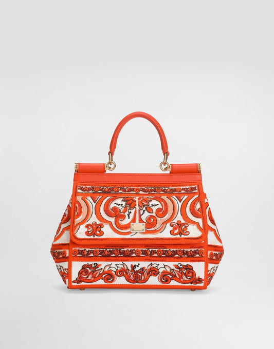 Small Sicily Handbag Leather Orange Gold-Toned Hardware
