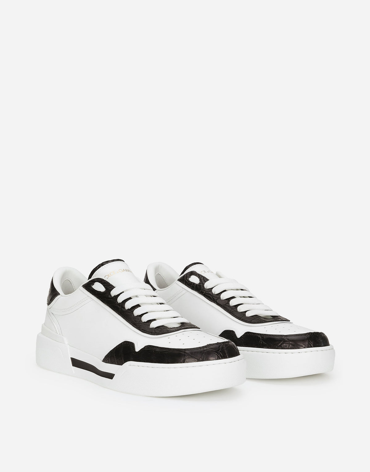 New Roma Men's Calfskin Sneakers With Crocodile Details Multicolor