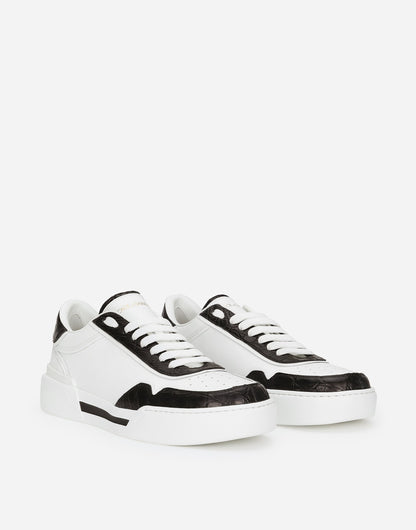 New Roma Men's Calfskin Sneakers With Crocodile Details Multicolor