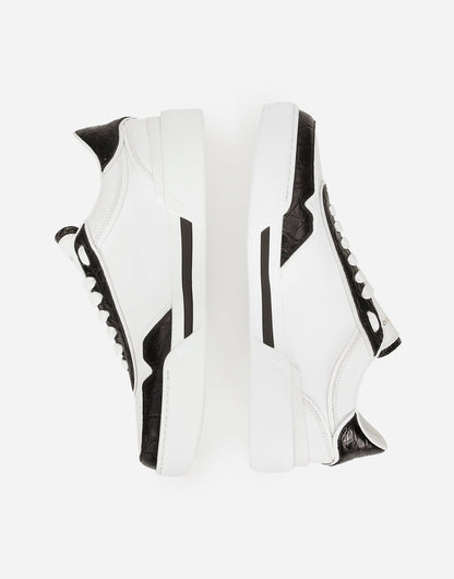 New Roma Men's Calfskin Sneakers With Crocodile Details Multicolor