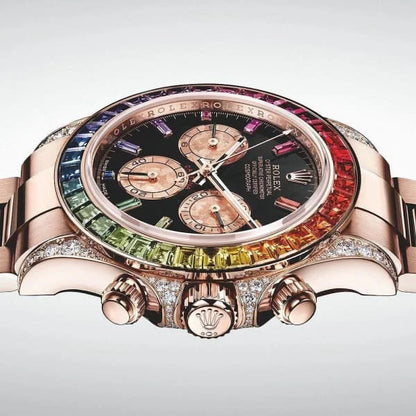 Daytona Rainbow 116595RBOW: Black Dial, Diamond Bezel, Oyster Bracelet, Rose Gold Watch